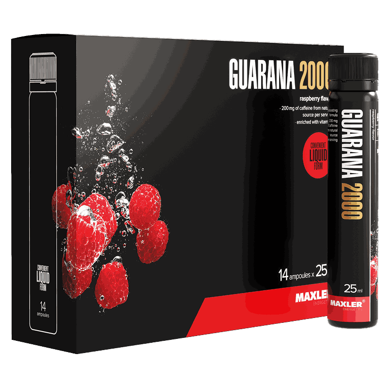 Изображение товара Макслер Гуарана 2000 Энергетический напиток Малина 25 мл 14 шт