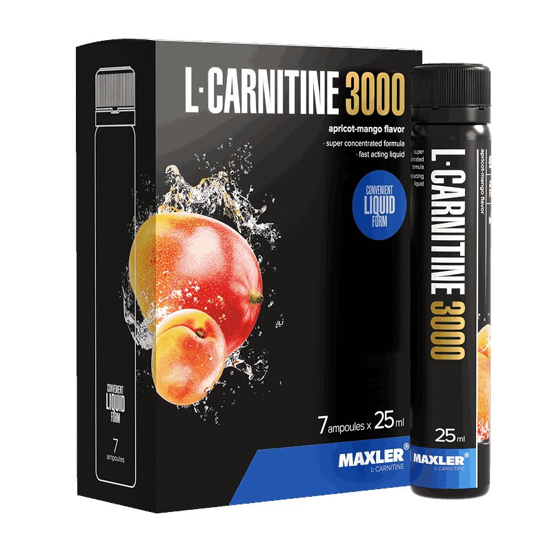 Изображение товара Maxler Л-Карнитин 3000 жидкость Абрикос-Манго 25 мл 7 шт - для снижения веса и повышения выносливос