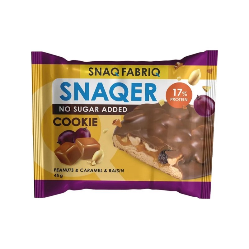 Изображение товара Протеиновое печенье Snaqer Арахис-Изюм-Карамель 45 г натуральное вкусное