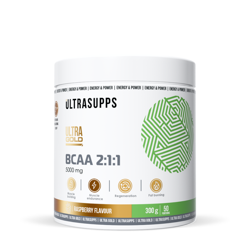 Изображение товара Ultrasupps Ultra Gold BCAA 2:1:1 порошок Малина 300 г - спортивная добавка