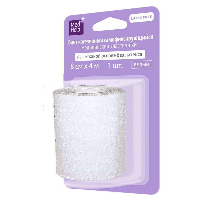 Изображение товара MedHelp Бинт когезивный эластичный самофиксирующийся без латекса 8 см x 4 м белый