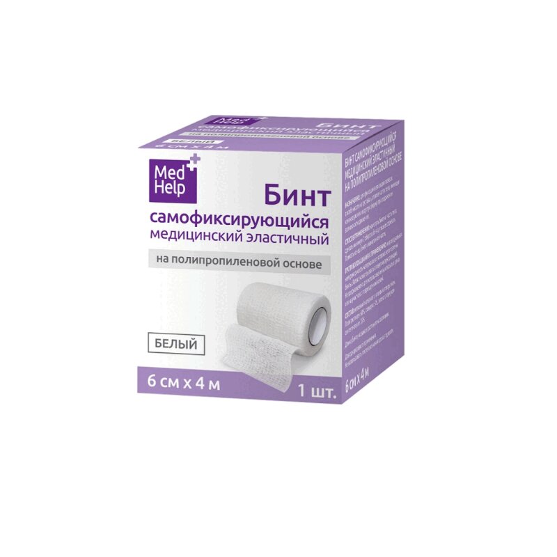 Изображение товара Когезивный эластичный самофиксирующийся бинт 6см х 4м белый MedHelp