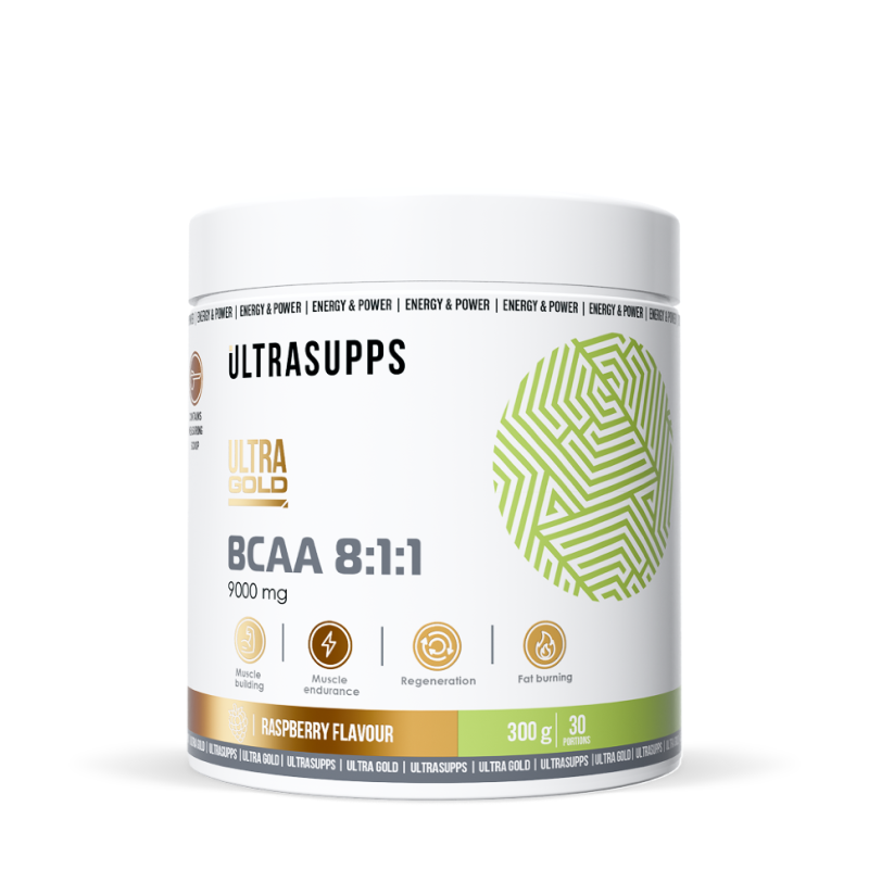 Изображение товара Ultrasupps Ultra Gold BCAA 8:1:1 порошок Малина 300 г для мышечного роста