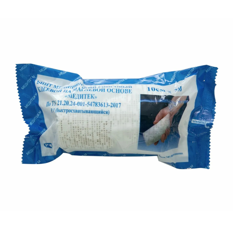 Изображение товара Гипсовый клеевой бинт 10 см х 3 м марлевая основа Медитек