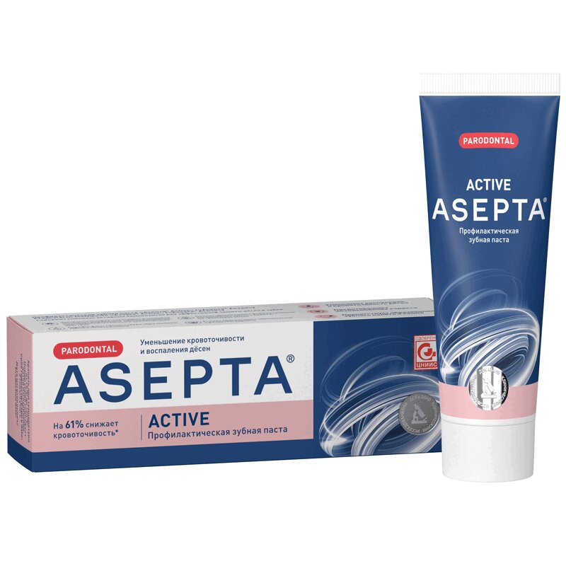 Изображение товара Asepta Active зубная паста для воспаления десен 75 мл без фтора и с натуральными компонентами