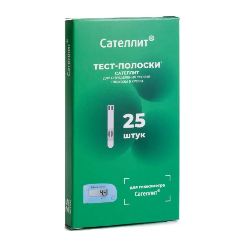 Изображение товара Тест-полоски для глюкометра Сателлит 25 штук индивидуальная упаковка