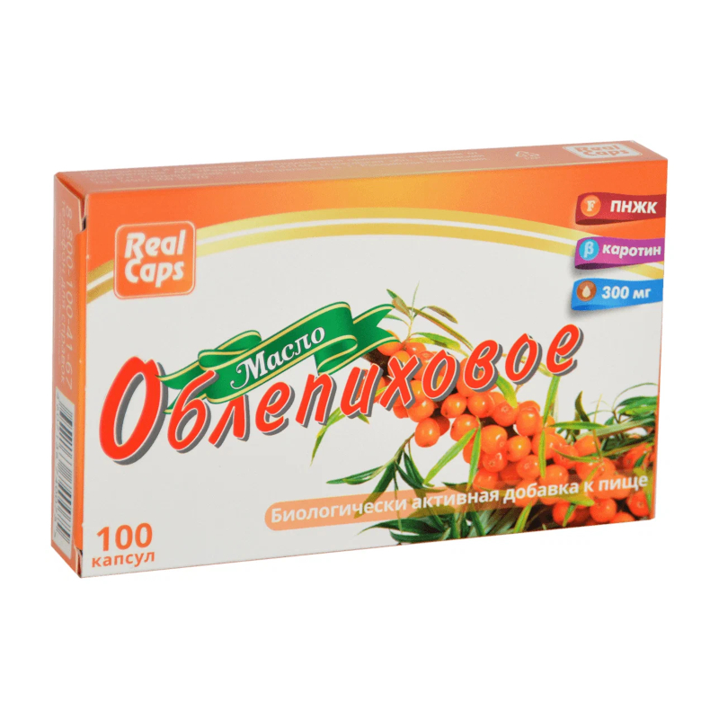 Изображение товара Облепиховое масло капсулы RealCaps 300 мг 100 шт - натуральный витаминотерапевтический продукт