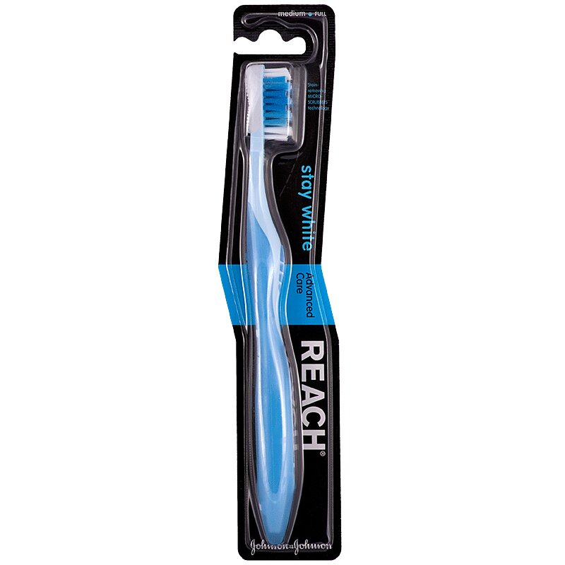 Изображение товара Reach Stay White зубная щетка средняя с насадкой для языка и удобной ручкой