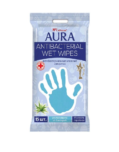 Изображение товара Aura Family Влажные антибактериальные салфетки 15 шт