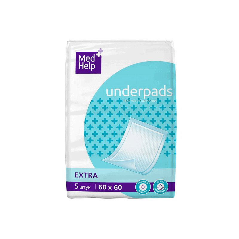 Изображение товара MedHelp Extra одноразовые впитывающие пеленки для взрослых 60х60 см - 5 шт