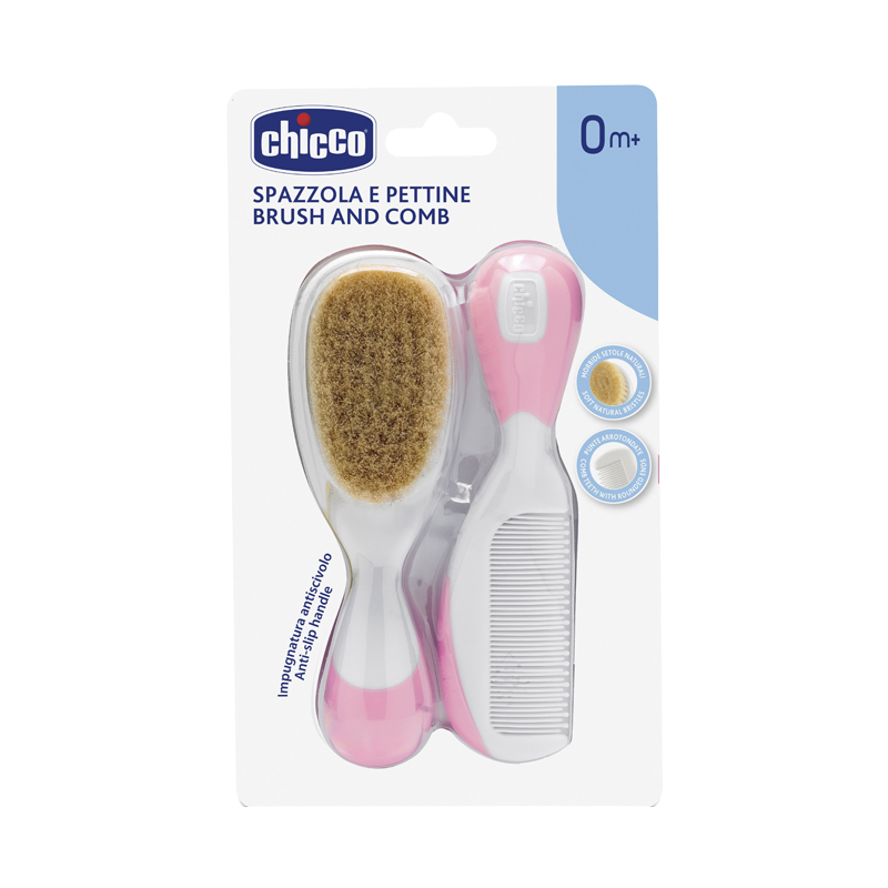 Изображение товара Детский набор расческа и щетка Chicco с натуральной щетиной для малышей