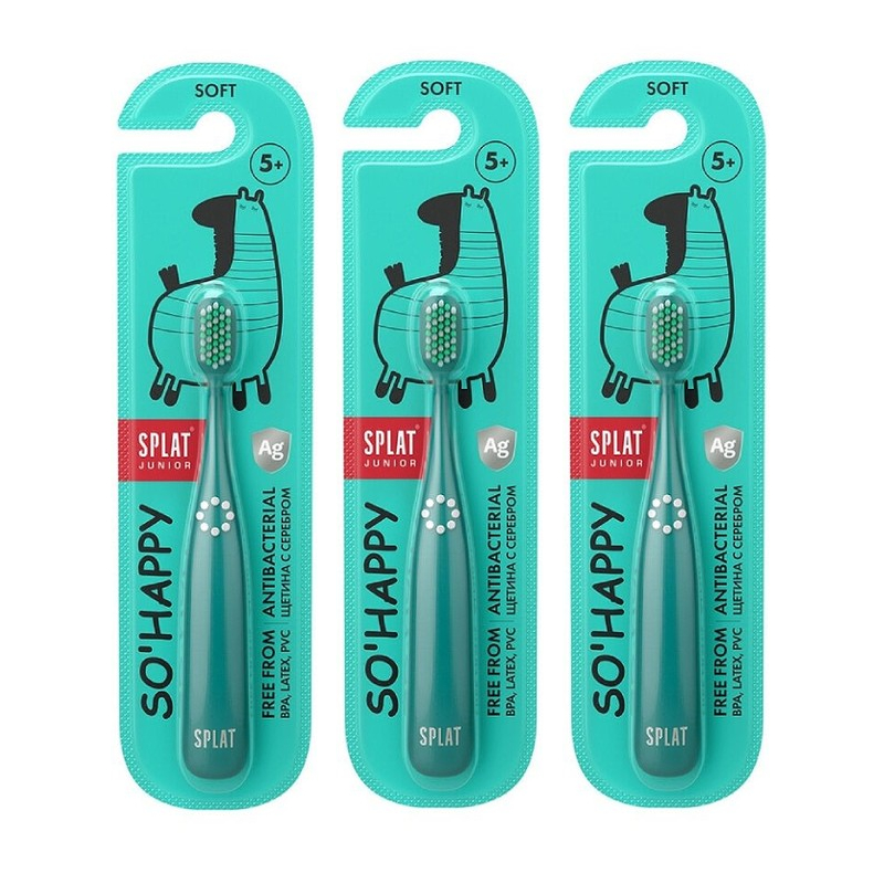 Изображение товара Набор 3Х Splat Junior Зубная щетка c ионами серебра для детей от 5 лет мягкая Бирюзовая