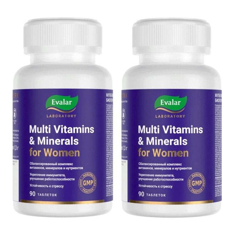 Изображение товара Набор 2Х Evalar Laboratory Мультивитамины и минералы для женщин таблетки 90 шт