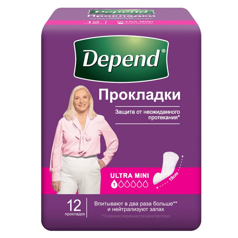 Depend Active-Fit Ultra Mini Прокладки урологические 12 шт