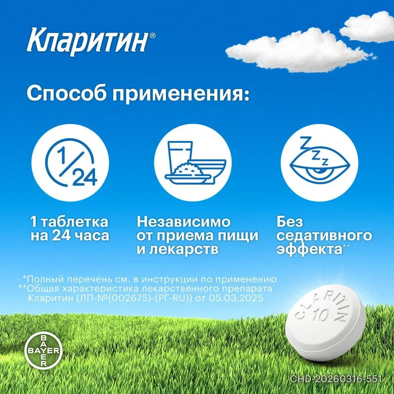 Кларитин 10 мг таблетки 20 шт