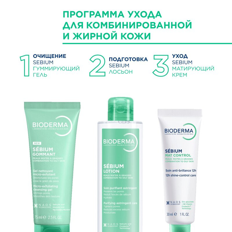 Bioderma Себиум Гель-пилинг для жирной и комбинированной кожи 75 мл