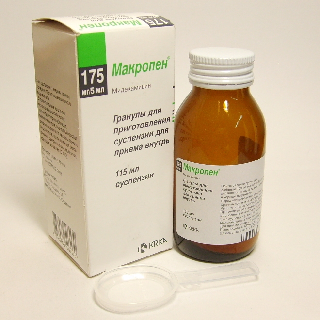 Макропен пор. д/сусп. д/приема внутрь 175 мг/5 мл. фл. 115 мл.  .